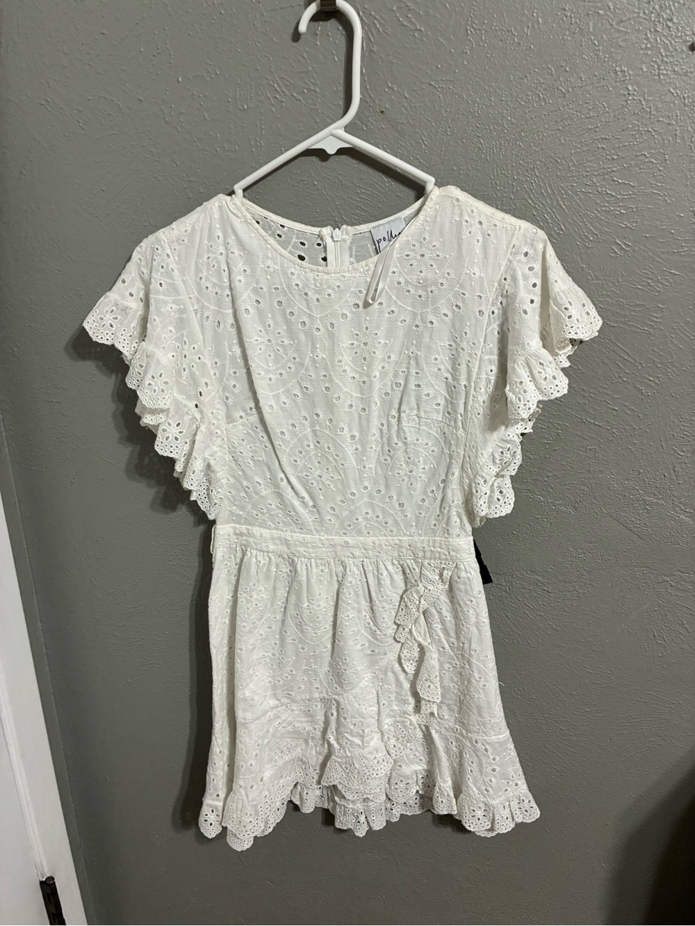 Eyelet Ruffle Midi Dress in White